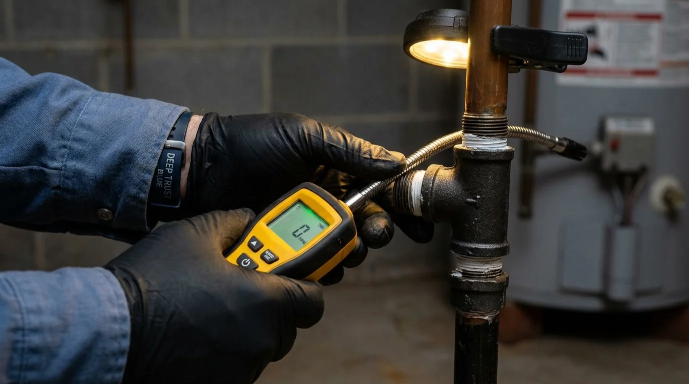 Gas leak detection with electronic sniffer by Johns Plumbing LLC in Granite Quarry