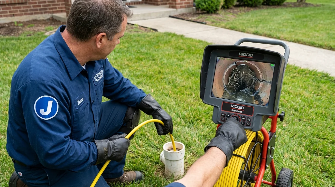 Sewer camera inspection being performed by Johns Plumbing LLC in Granite Quarry