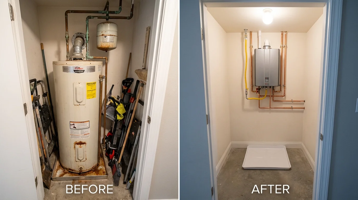 Tank water heater versus wall-mounted tankless unit comparison for Granite Quarry, NC homeowners